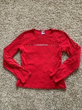 Vintage 90s Women’s Tommy Jeans Red Long Sleeve Star Cotton Baby Tee Large